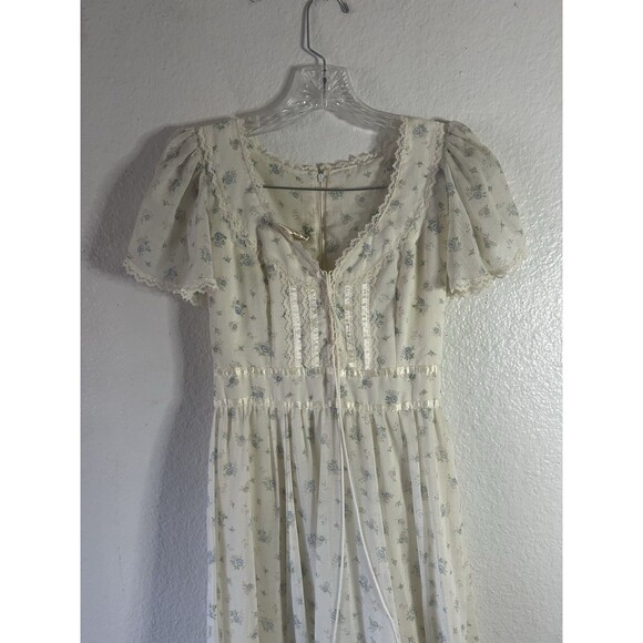 Vintage 70s Gunne Sax Cotton Cottagecore Maxi Floral Dress S Prairie Milkmaid - Picture 3 of 16